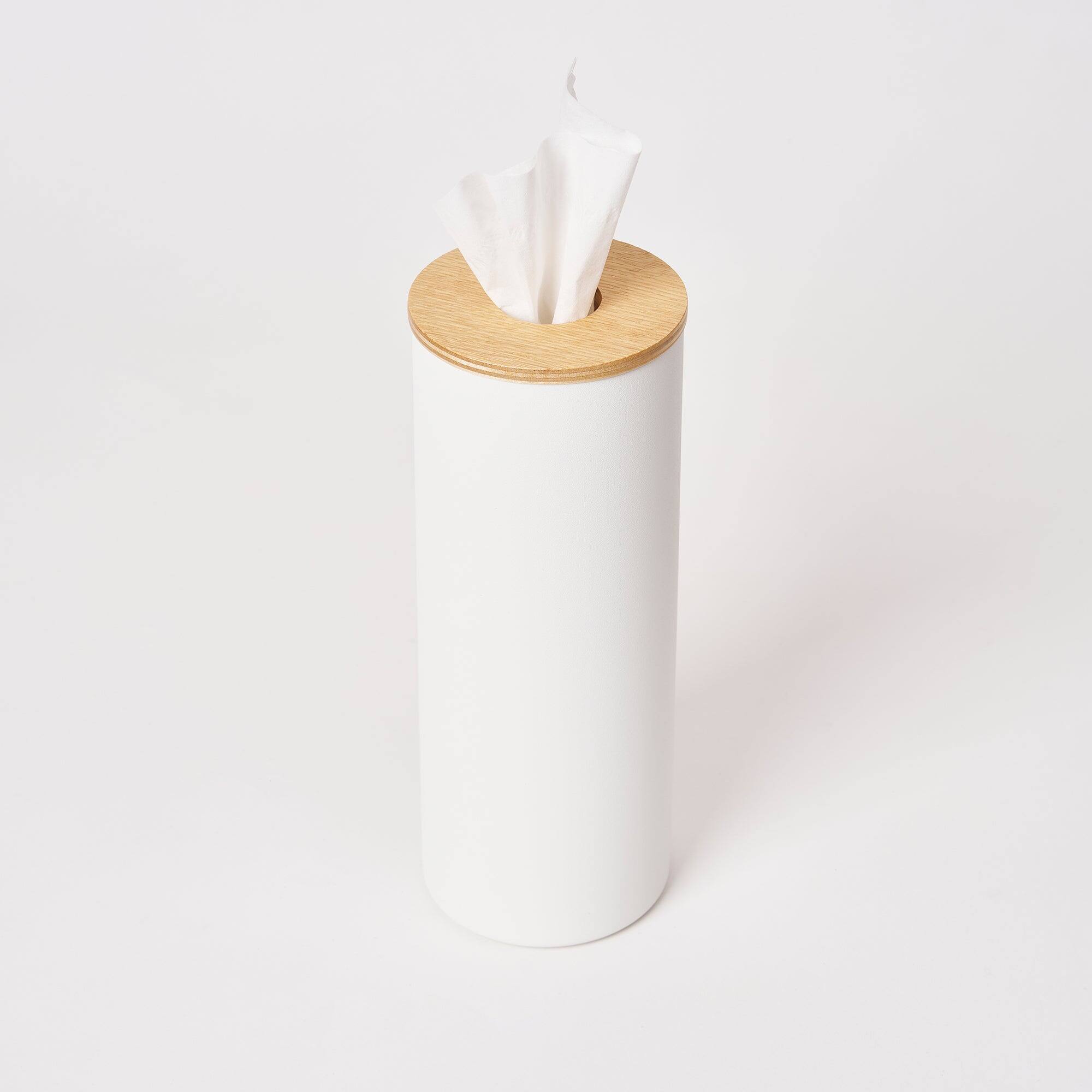Left. Yamazaki Home - Round Tissue Case - Steel + Wood - Ash.