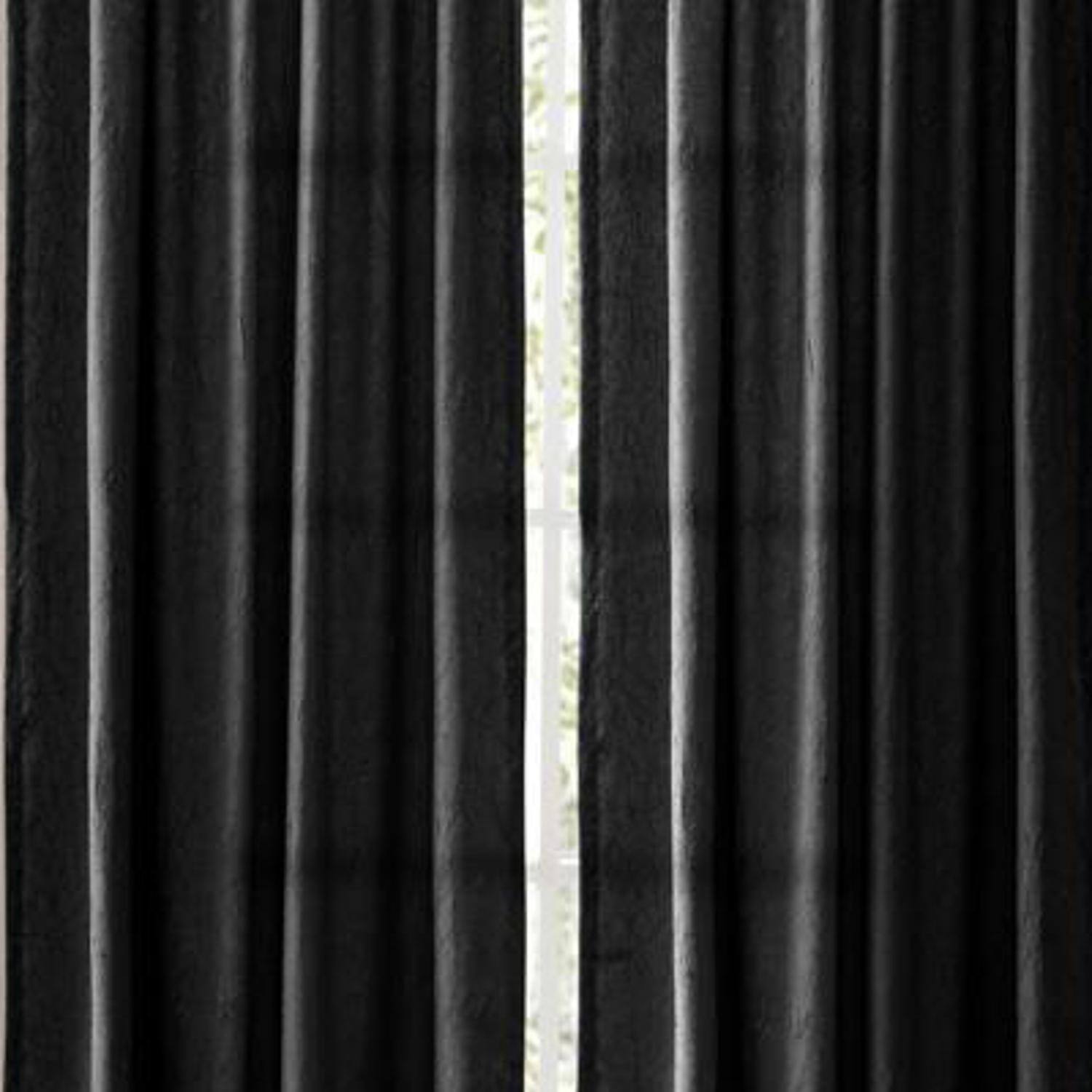 Left. Ellis Curtain - Ellis Curtain Portland Crushed Taffeta Rod Pocket Tailored Panel - 48x84" Black - Black.
