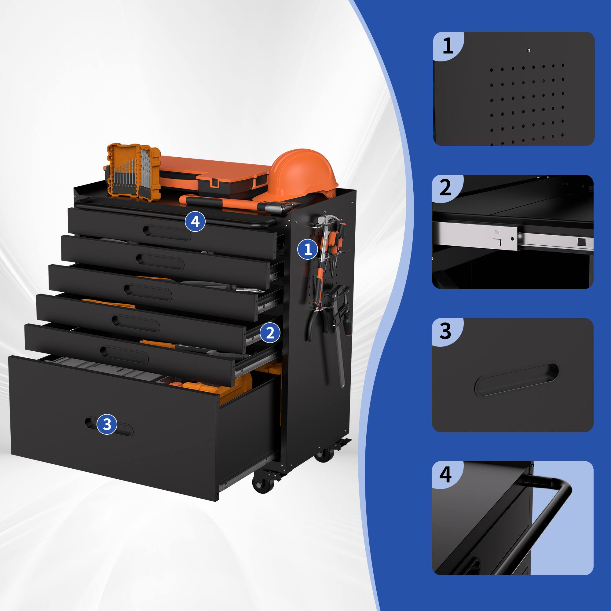 Left. Anysun - Anysun 6-Drawer Rolling Heavy-Duty Steel Tool Garage Cabinet Organizer - Black.