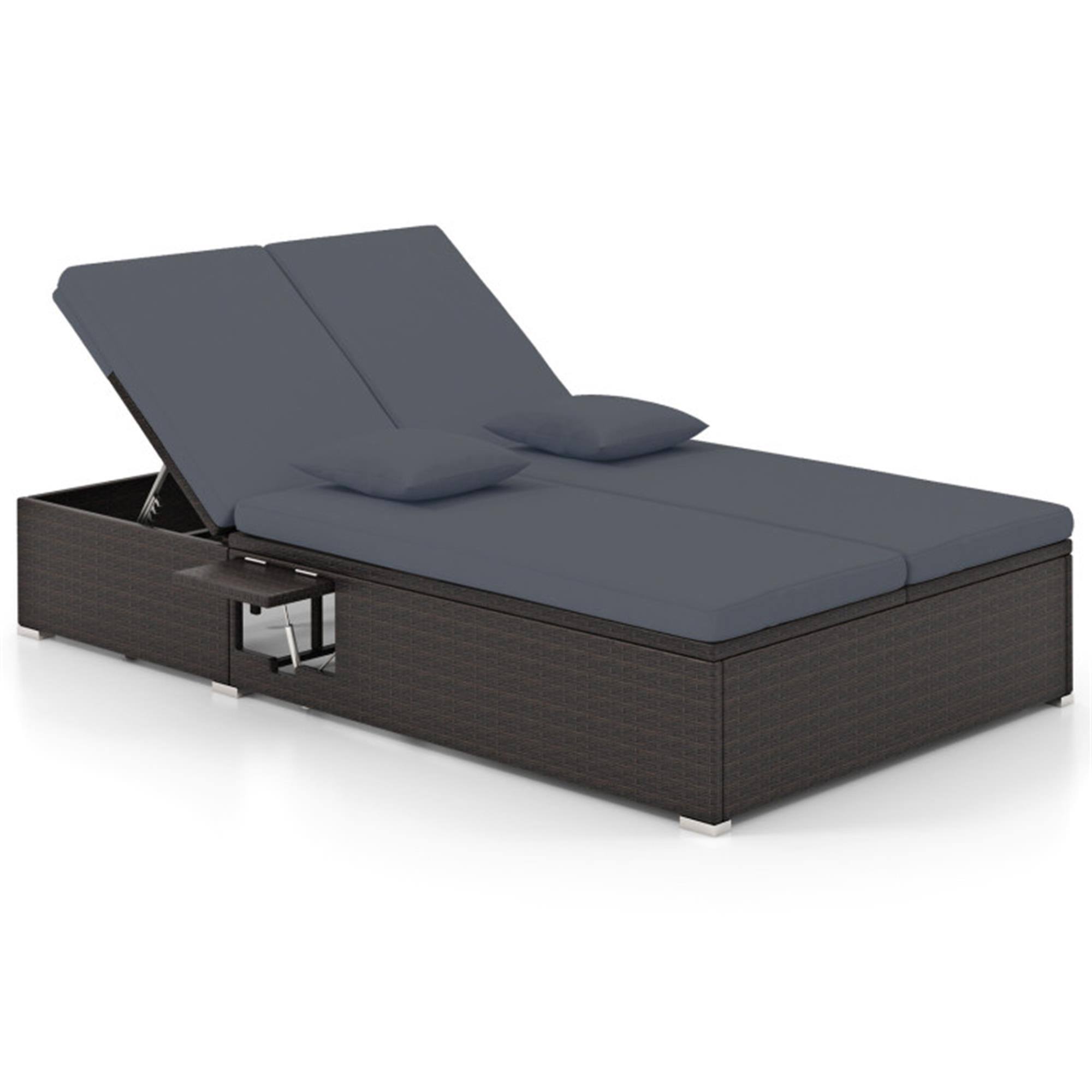 Front. Boyel Living - Gray Patio Double Chaise Lounge with Cushions and Folding Side Trays 76.0in L x 43.0in W x 38.0in H - Gray.