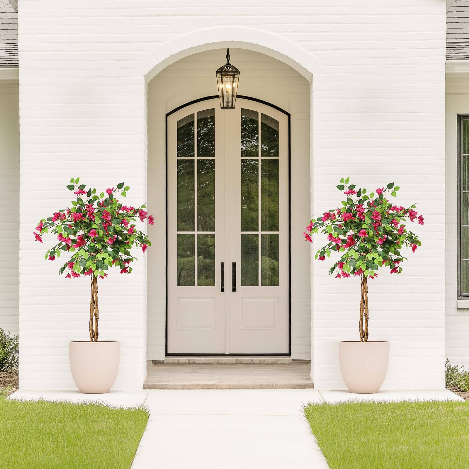 Back. Homhougo - 4FT Artificial Bougainvillea Tree, Tall Potted Fake Bougainvillea Trees - Green.