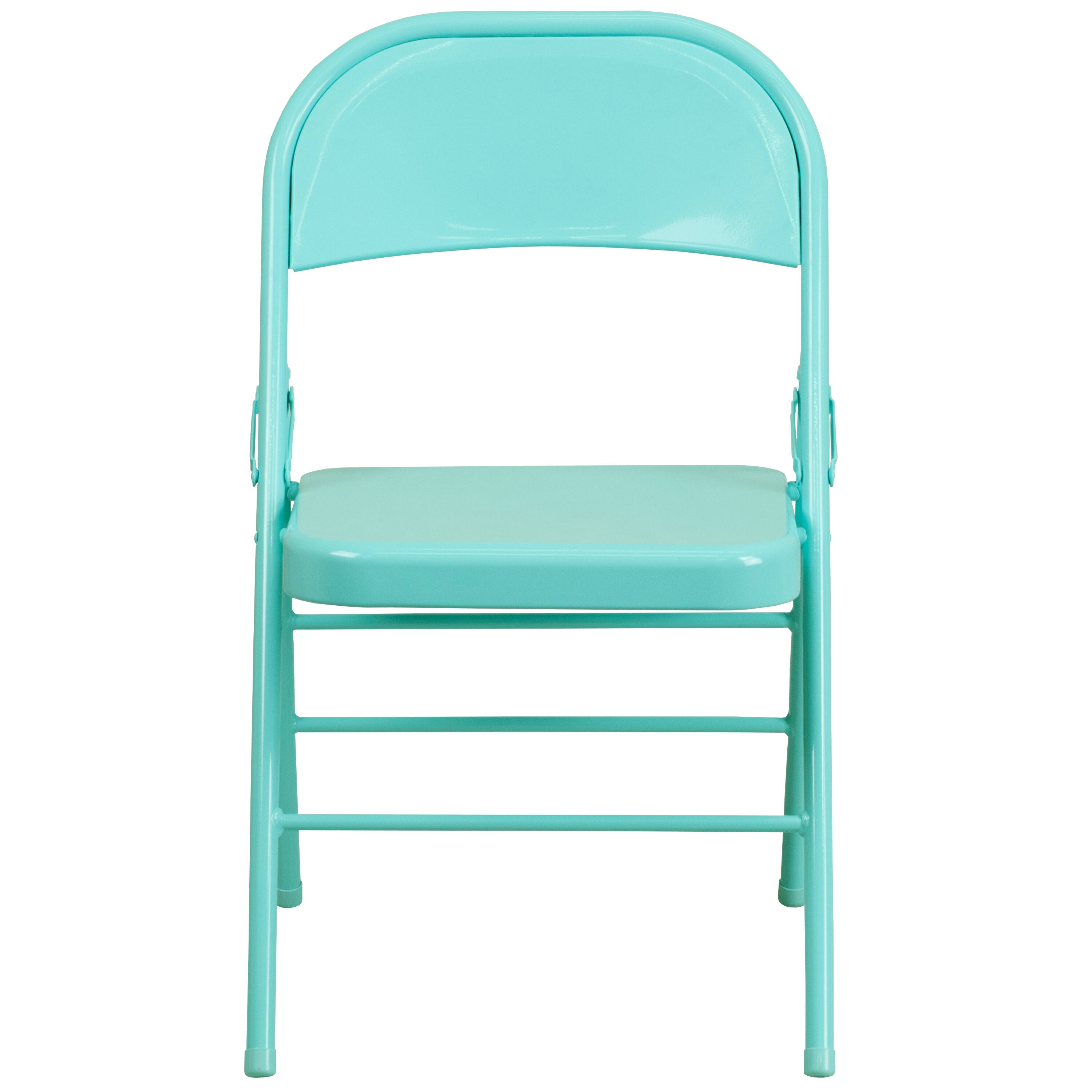 Alt View 4. Emma + Oliver - 4 Pack Colorful Metal Folding Chair Teen and Event Seating - Tantalizing Teal.