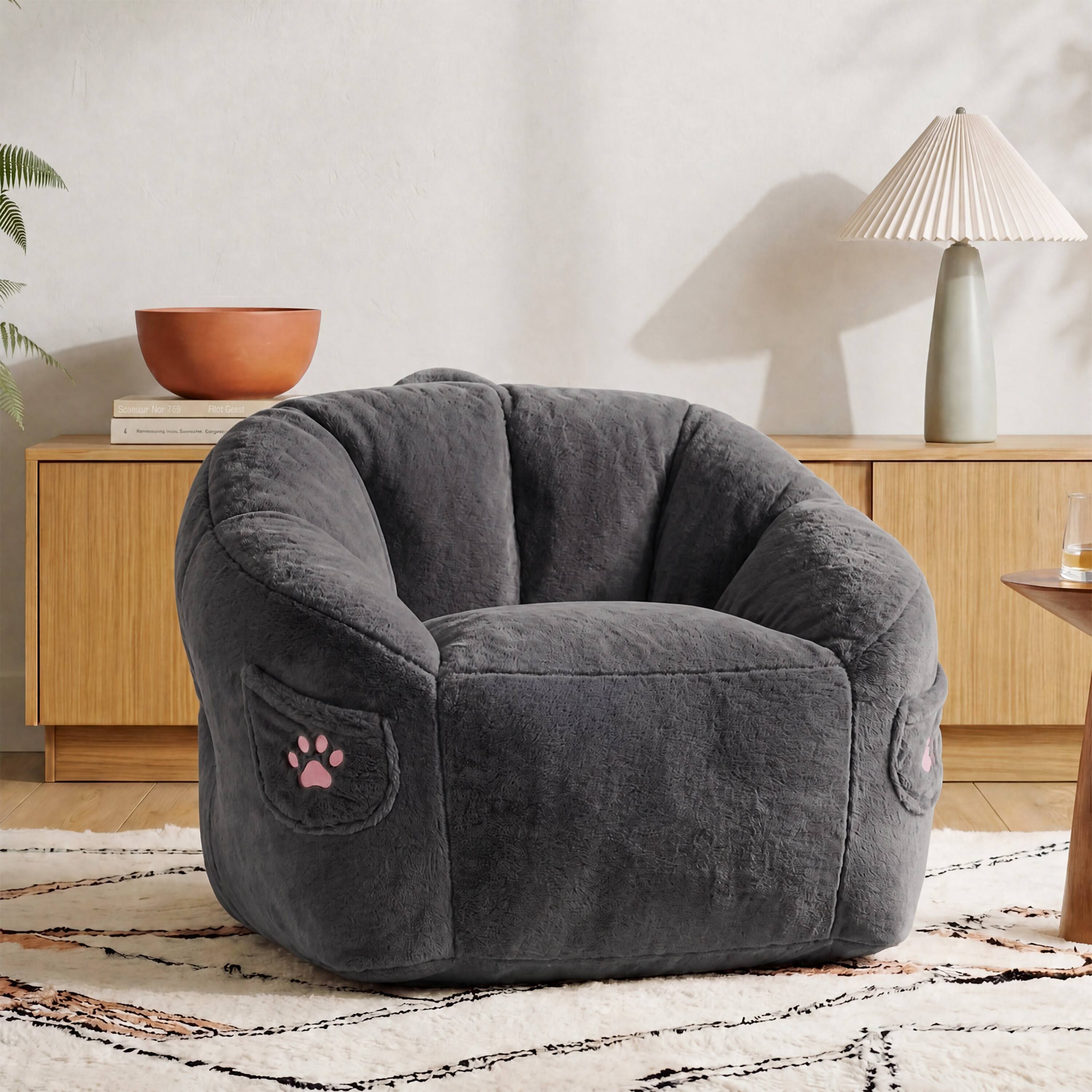 Left. Vipbear - Bean Bag Chair for Adults,Armrest Chair Accent Chair with Back Support, Single Couch Chair for Bedroom Dorm - Dark Gray.
