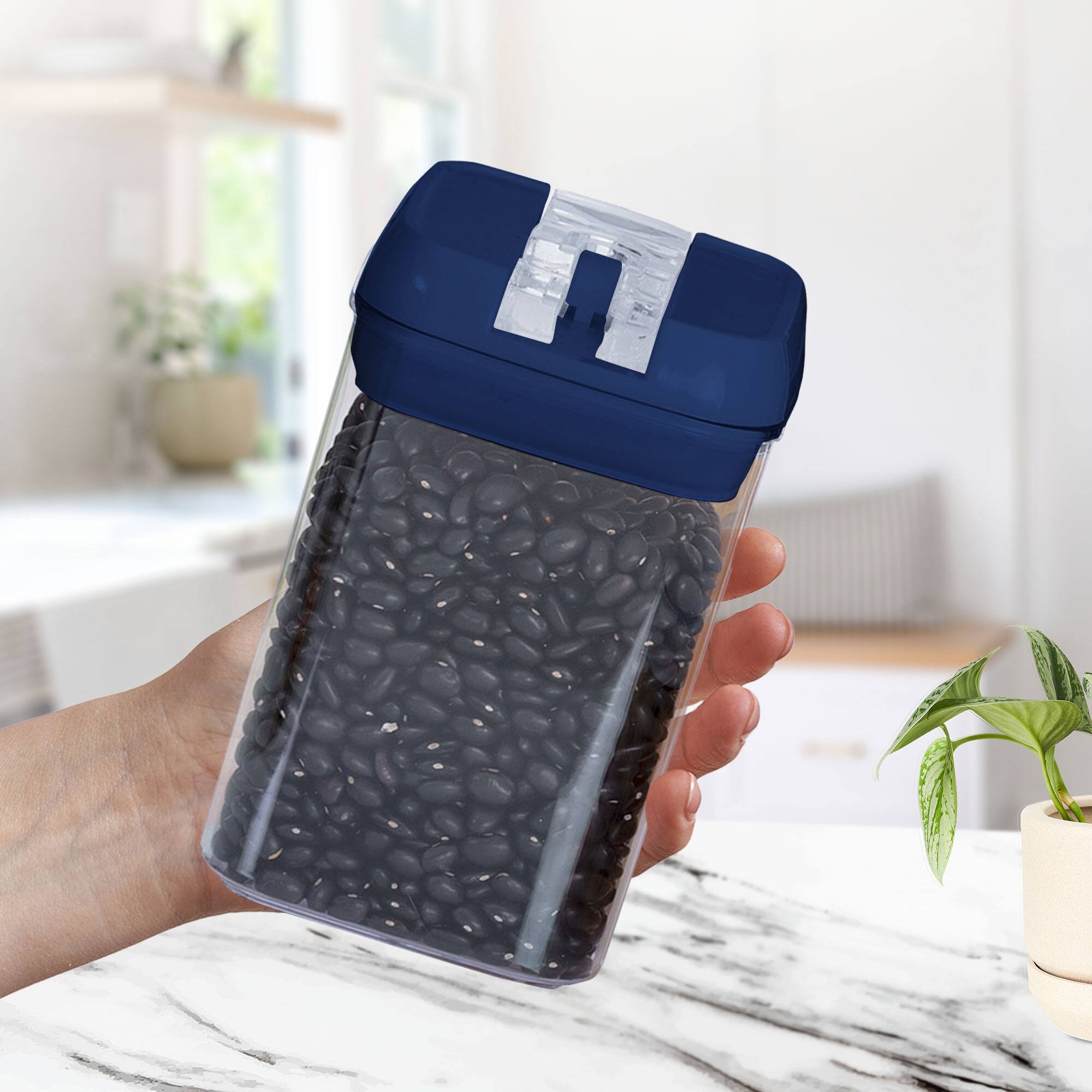 Alt View 2. Cheer Collection - Airtight Food Storage Containers, 8-Piece 28-Ounce Stackable Pantry Set with Flip-Top Lids, Labels and Marker - Navy.