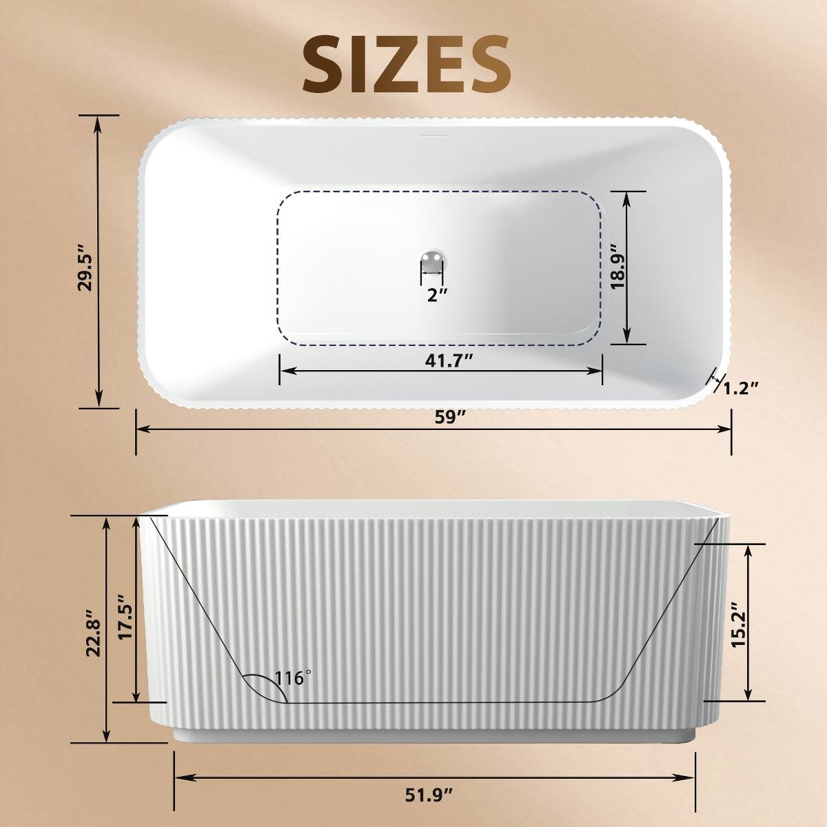 SIZES

29.5"
41.7"
18.9"
1.2"
59"
22.8"
17.5"
116°
15.2"
51.9"