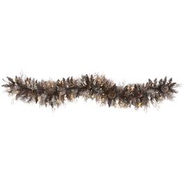 BreeBe - 6' Flocked Xmas Garland w/50 LEDs 120 Tips & Pine Cones - Brown