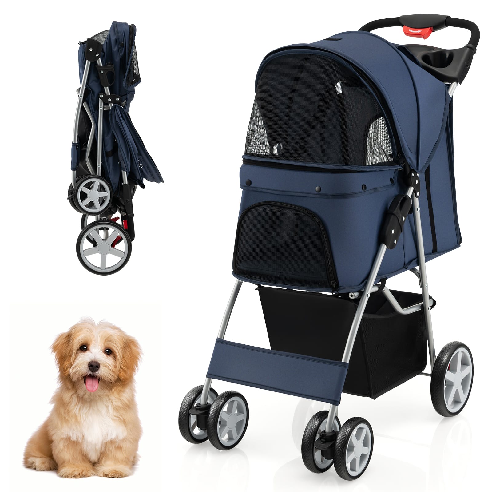 Costway - Folding Pet Stroller 4-Wheel Pet Travel Carrier w/Storage Basket price history on PriceWatchPro