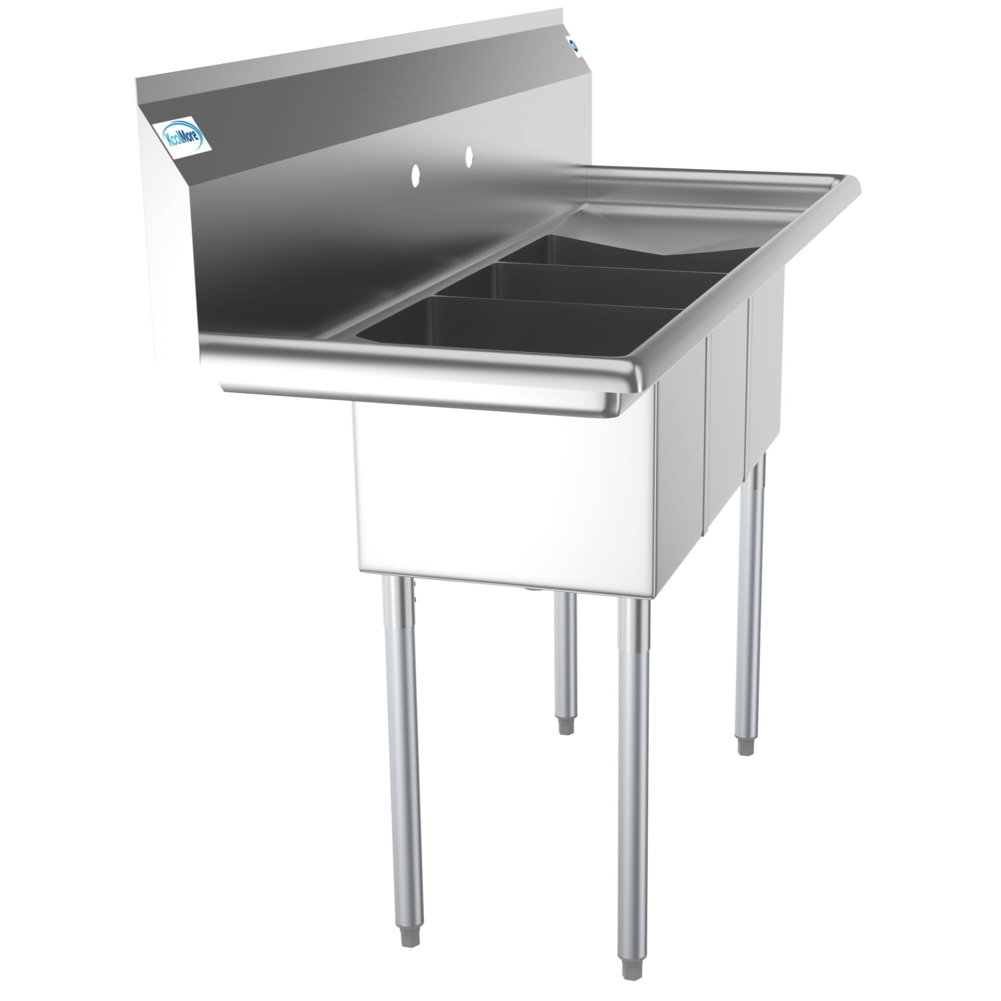 Angle. Koolmore - 54 in. Three Compartment Stainless Steel  Sink with Drainboards, Bowl Size 10"x 14"x 10" SC101410-12B3. - Stainless Steel.