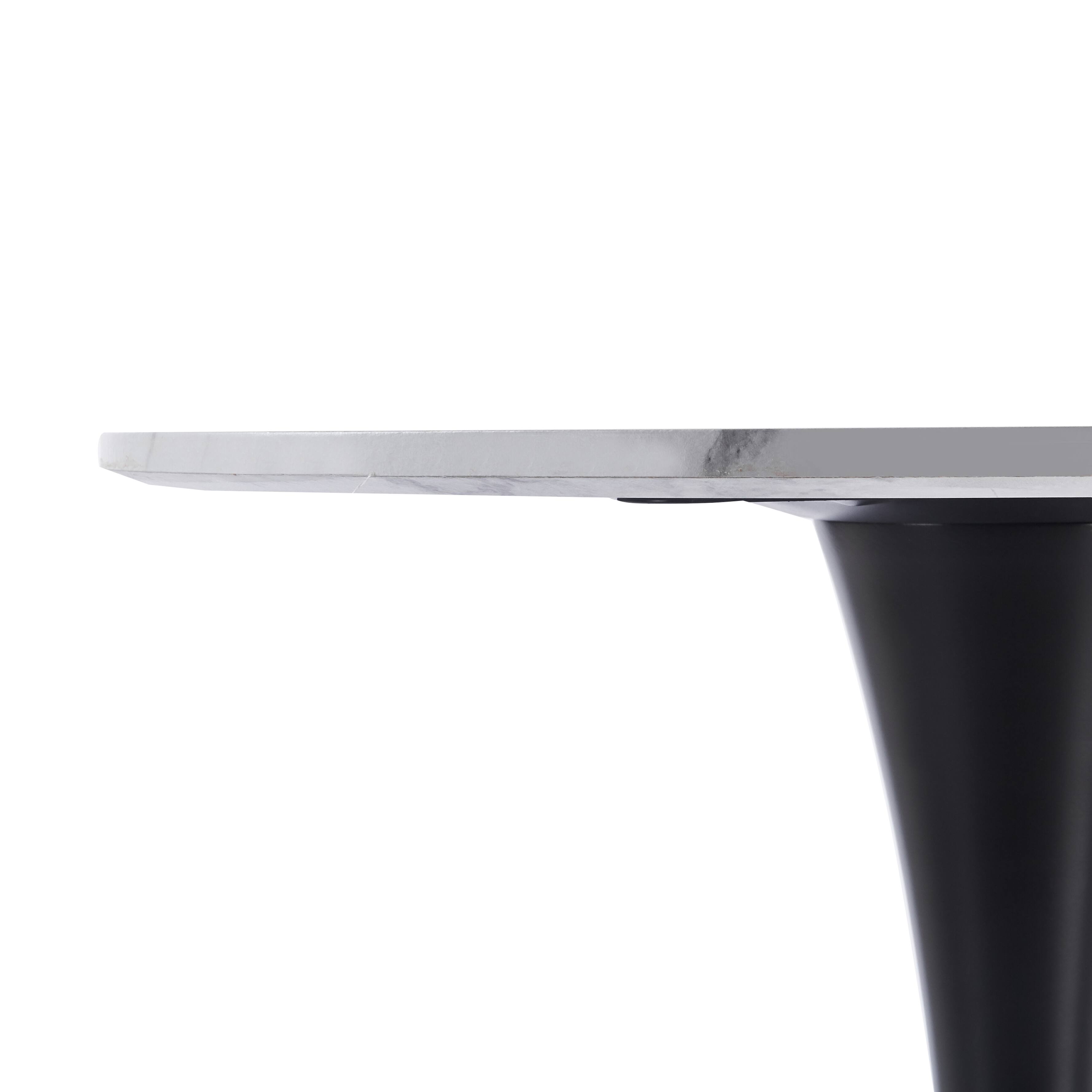 Alt View 2. LeisureMod - Bristol 31" Mid-Century Modern Round Pedestal Dining Table - Glossy MDF/Stone Top for Kitchen & Cafe - Beveled - Marbled White.