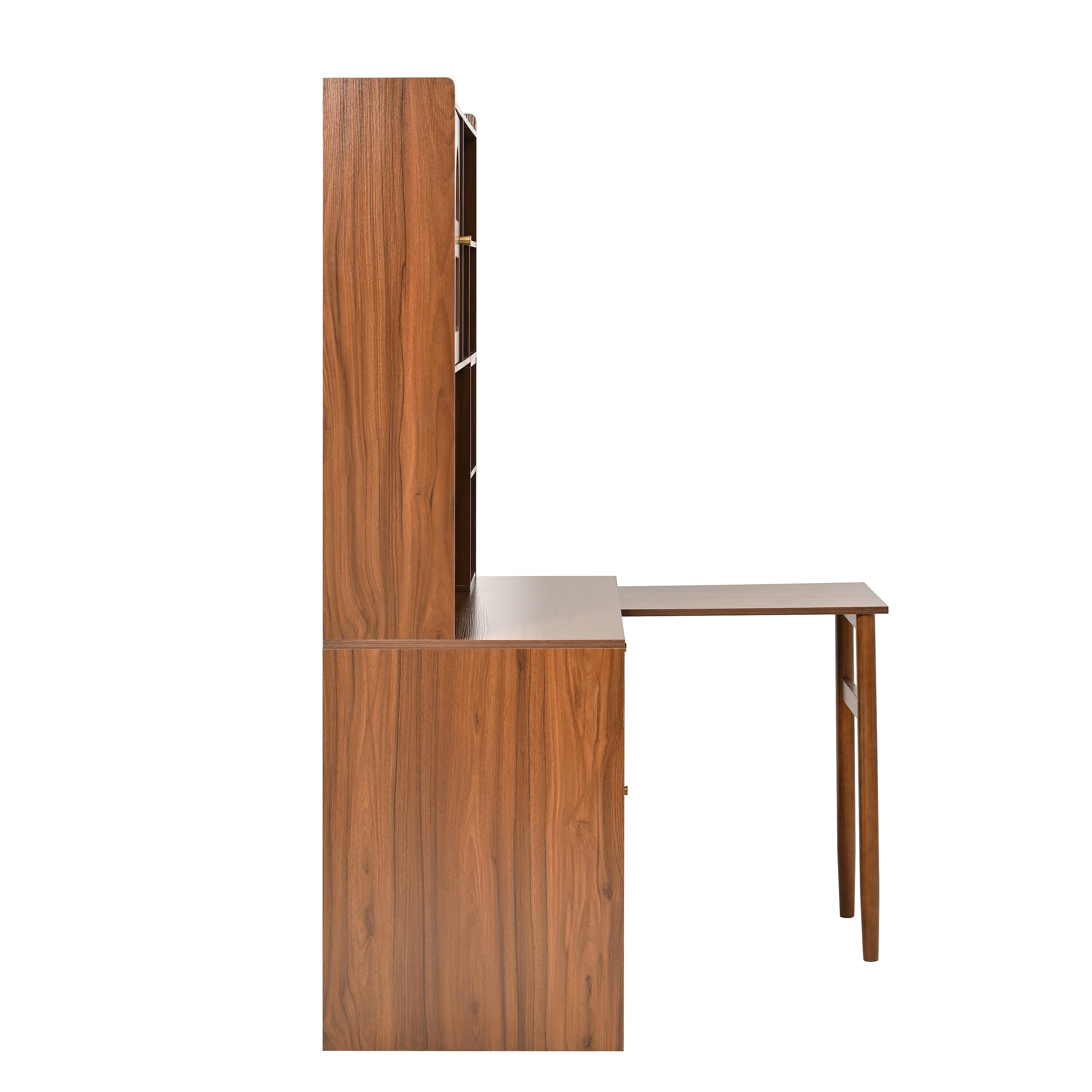Alt View 9. Tiramisubest - Computer Desk with 90°Rotating Desktop,43x70 Inch Office Desk with Storage Drawer and Cabinets,Gaming Desk with Shelves - Walnut.