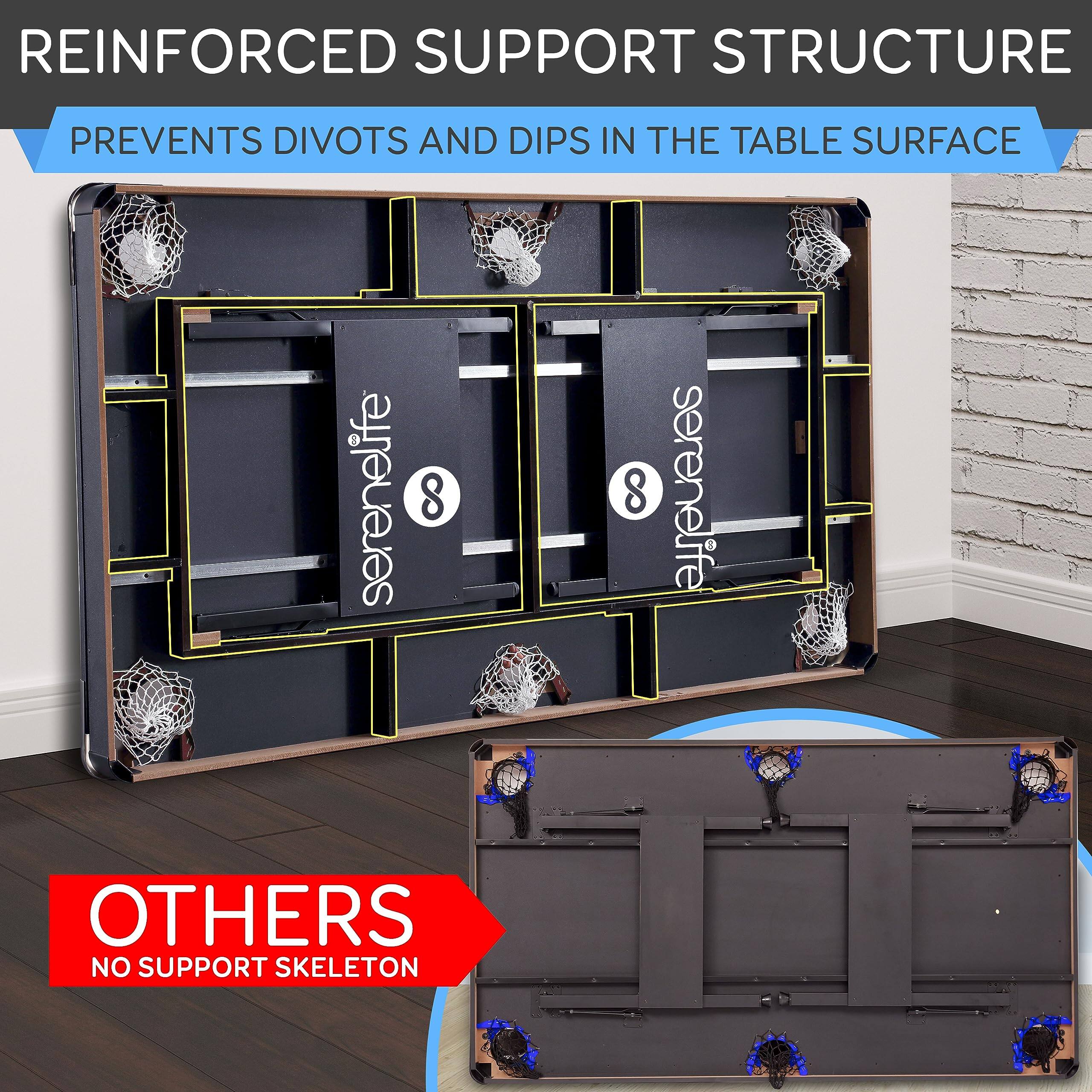 REINFORCED SUPPORT STRUCTURE  
PREVENTS DIVOTS AND DIPS IN THE TABLE SURFACE  

OTHERS  
NO SUPPORT SKELETON