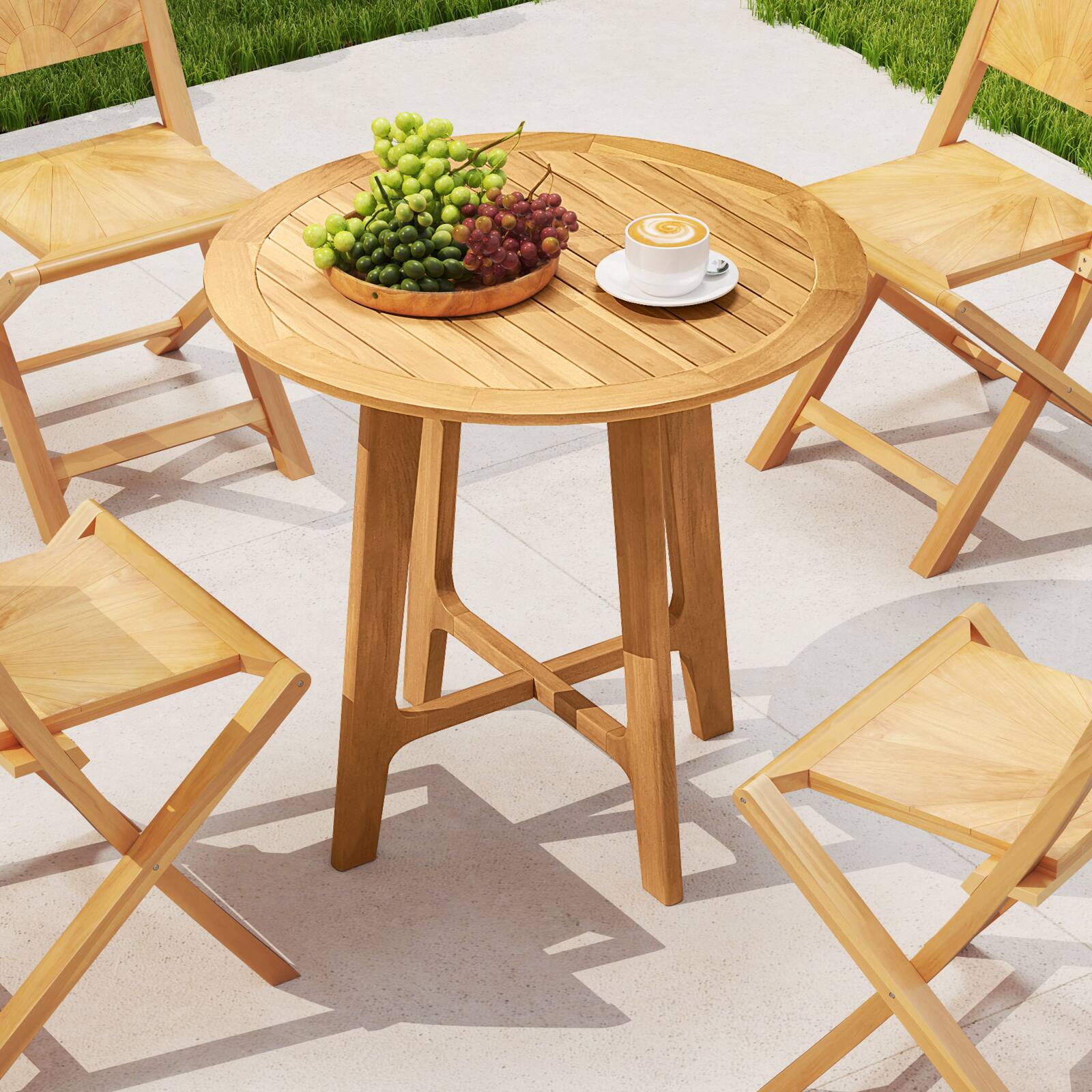 Alt View 1. Gymax - Gymax 31.5'' Patio Dining Table Round Teak Wood Dining Table w/ Slatted Tabletop Garden - Natural.