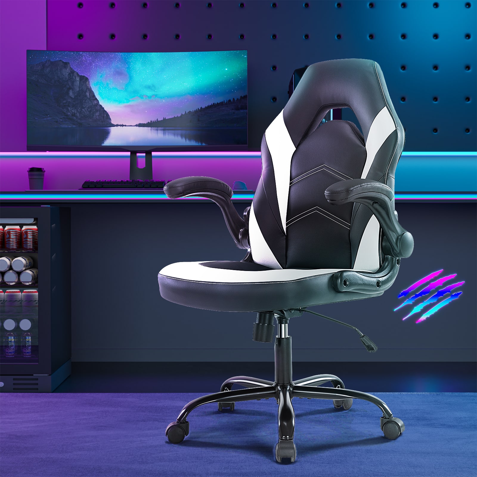 Anysun - PU Leather Ergonomic Office Chair Swivel Computer Gaming Chair with Lumbar Support - White