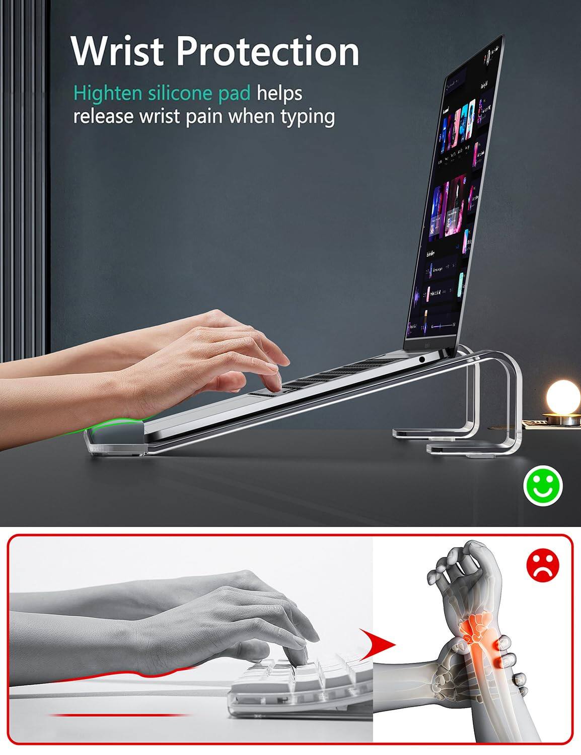 Wrist Protection  
Highten silicone pad helps release wrist pain when typing