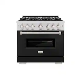 ZLINE - 36" Classic Gas Range with 6 Burner Cooktop and Convection Oven (CGR-BLM-36) - Satin Steel/White Matte