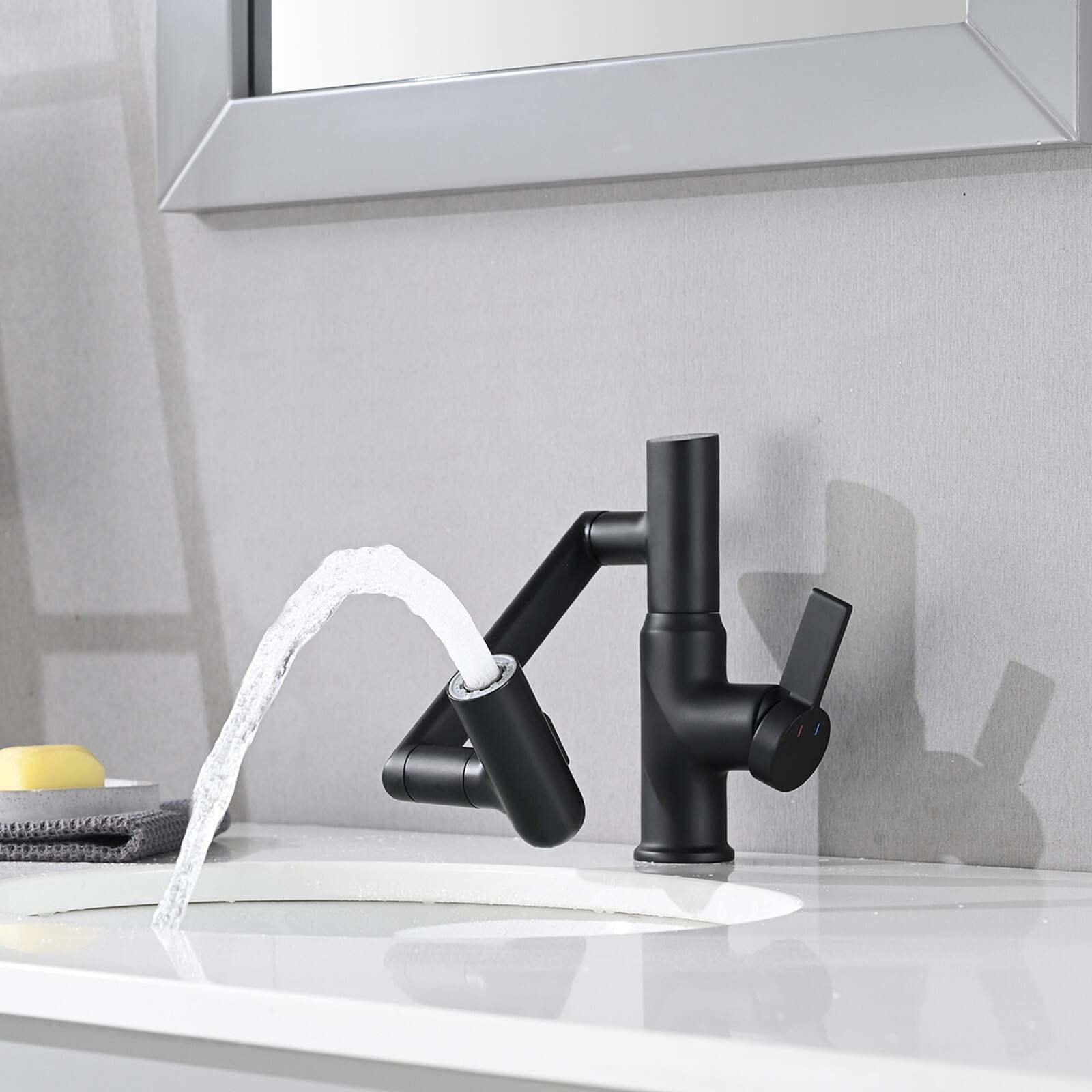 Alt View 5. Glintex - Bathroom Sink Faucet with Spray, Temperature Display, Anti-Slip Switch, Hot & Cold Controls, and 360° Swivel Spout - Matte Black.