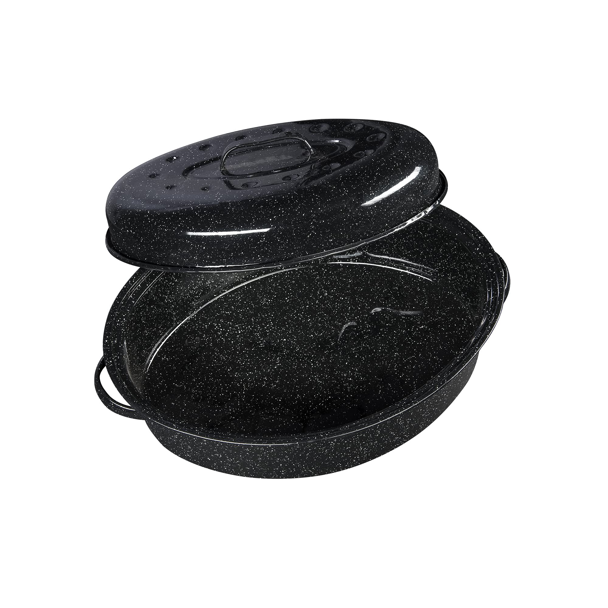 Angle. Granite Ware - Granite Ware 18-Inch Covered Oval Roaster - Speckled Black - Speckled Black.