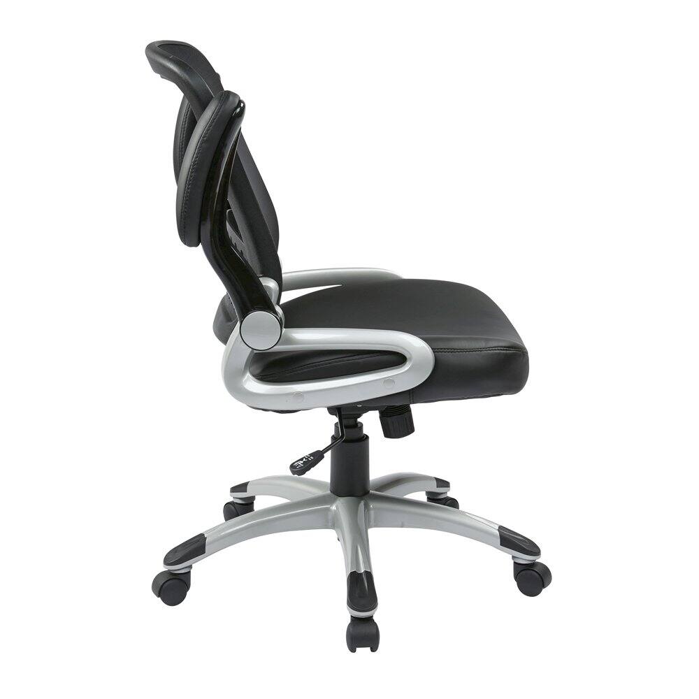 Left. FurniFact - Black Leather Chair – Ergonomic Work Chair for Teachers and Office Use - Black.