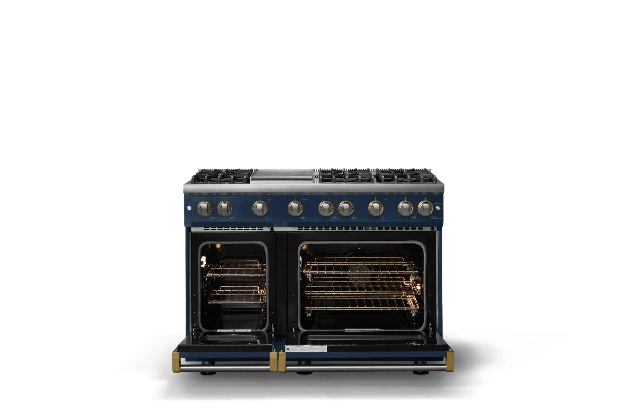 Alt View 2. Viking - Pro 5 Series 6.1 Cu. Ft. Freestanding Sealed 6 Burner LP Gas Convection Range/Griddle - Slate Blue w. Brushed Brass - Slate Blue.