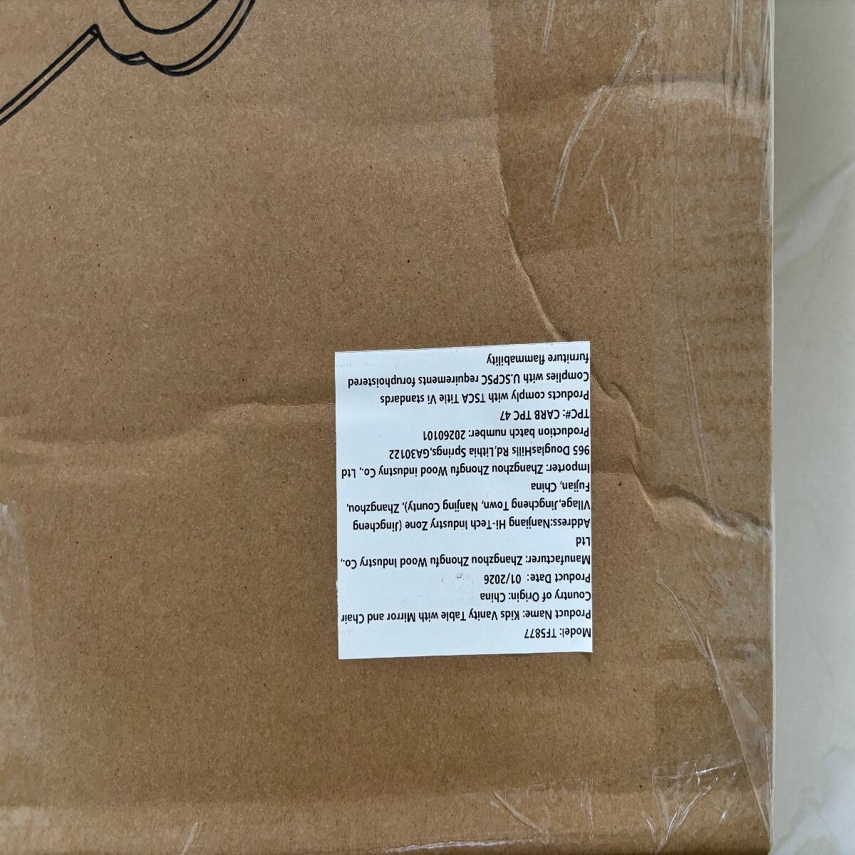 flammability furniture for upholstered requirements U.SCPSC with Complies standards VI Title TSCA with comply Products 47 TPC CARB TPC#: 20260101 number: batch Production GA30122 Springs, Rd, Lithia Douglas Hills 965 Co., industry Wood Zhongfu Zhangzhou Importer: Ltd China Fujian, Zhangzhou, County), Nanjing Town, Village, Jingcheng (Jingcheng Zone Industry Hi-Tech Address. Nanjiang Ltd Co., Industry Wood Zhongfu Zhangzhou Manufacturer: 01/2026 Date: Product China Origin: of Country Chair and Mirror with Table Vanity Kids Name: Product TF5877 Model: