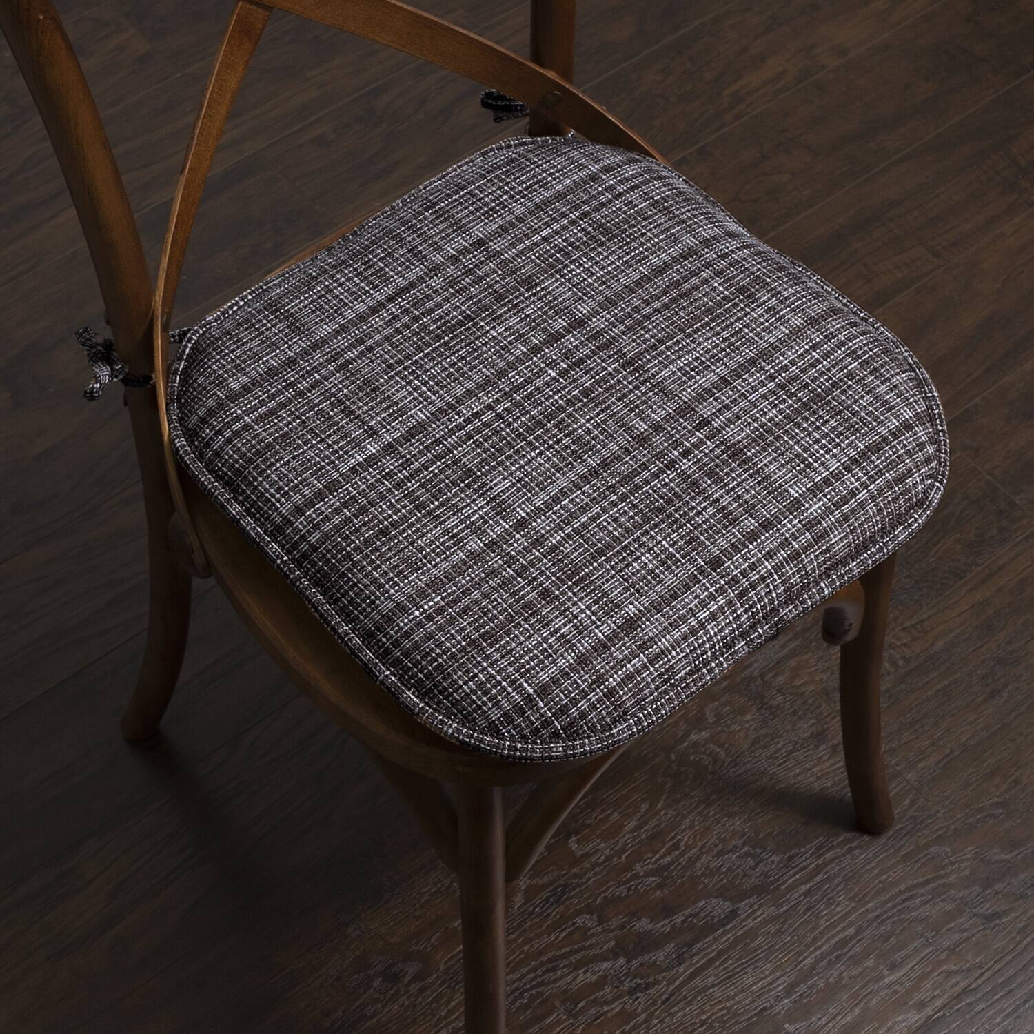 Back. Sweet Home Collection - Aria Memory Foam Non-Slip 16" x 16" Chair Cushion Pad with Ties, 4-Pack - Gray/Black.