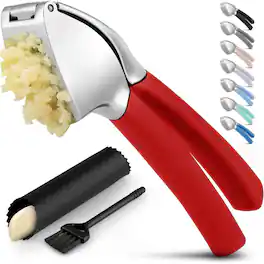 Zulay Kitchen - Garlic Press Mincer with Peeler and Brush - Red
