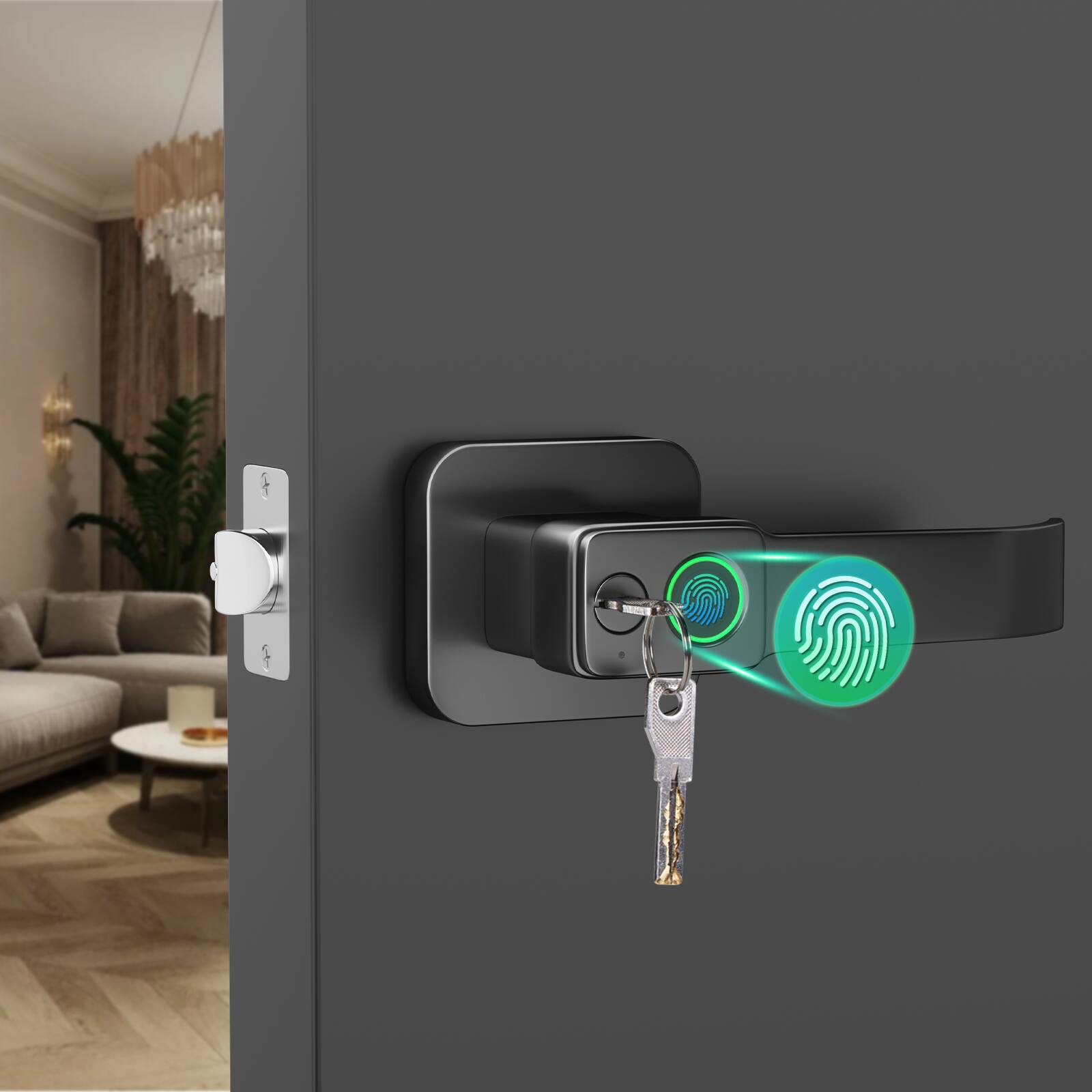 Alt View 9. Fitnate - Biometric Smart Door Lock Fingerprint Door Knob with App Control, Black - Black.