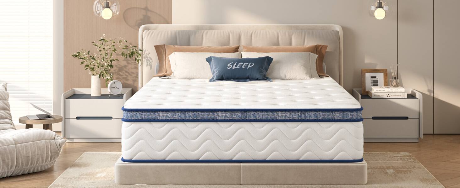 Alt View 6. GOODSILO - 12 Inch Queen Size Hybrid Mattress with Pocket Springs, Pressure Relief - White.