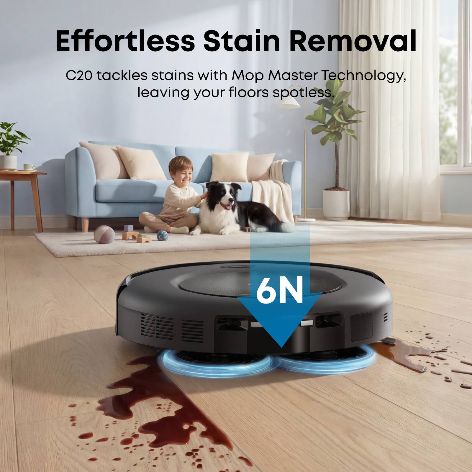 Effortless Stain Removal  
C20 tackles stains with Mop Master Technology, leaving your floors spotless.  
6N
