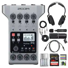 Zoom - PodTrak P4 Podcast Recorder with Headphones and More Bundle - Black