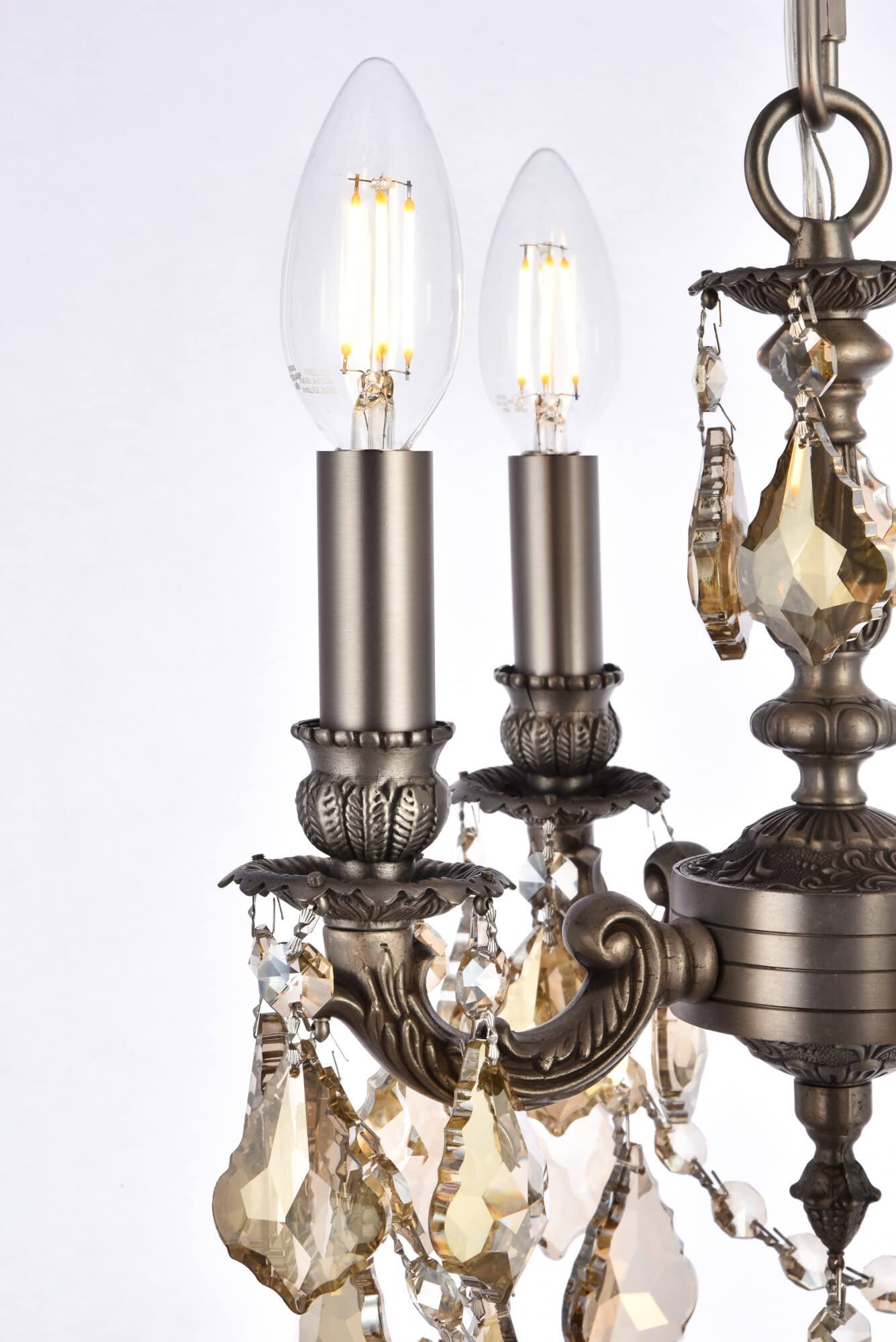 Alt View 8. Elegant Lighting - Lille 4-Light Brass & Crystal Chandelier - Bronze.