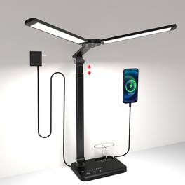 Dazzed Corner - LED Desk Lamp, Dual Heads, Adjustable Height, USB Charging - Black