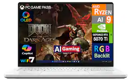 ASUS - ROG Zephyrus G14 Gaming Laptop, Ryzen AI 9 HX 370, 32GB, 1TB SSD, 14.0" (2880x1800), RTX 5070 Ti, Win 11 Home - Platinum White