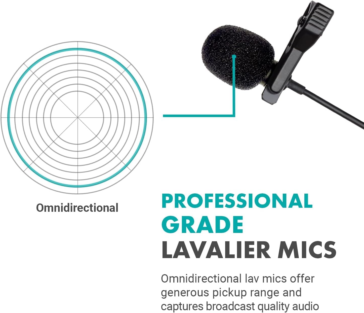 **PROFESSIONAL GRADE LAVALIER MICS**

Omnidirectional lav mics offer generous pickup range and captures broadcast quality audio.