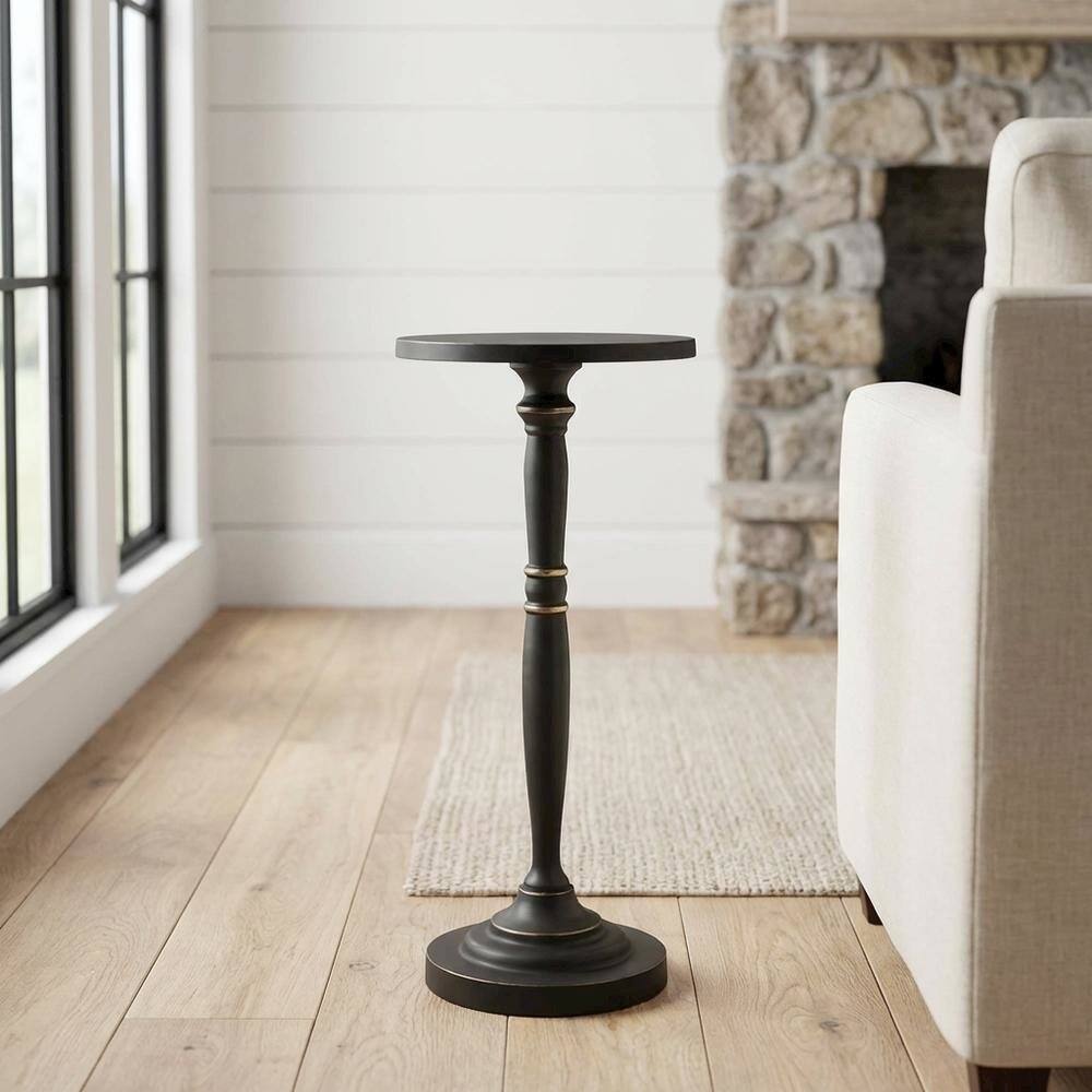 Alt View 4. Starlight Canyon Home - Round Metal End Table, Distressed Traditional Side Table for Living Room - Black.