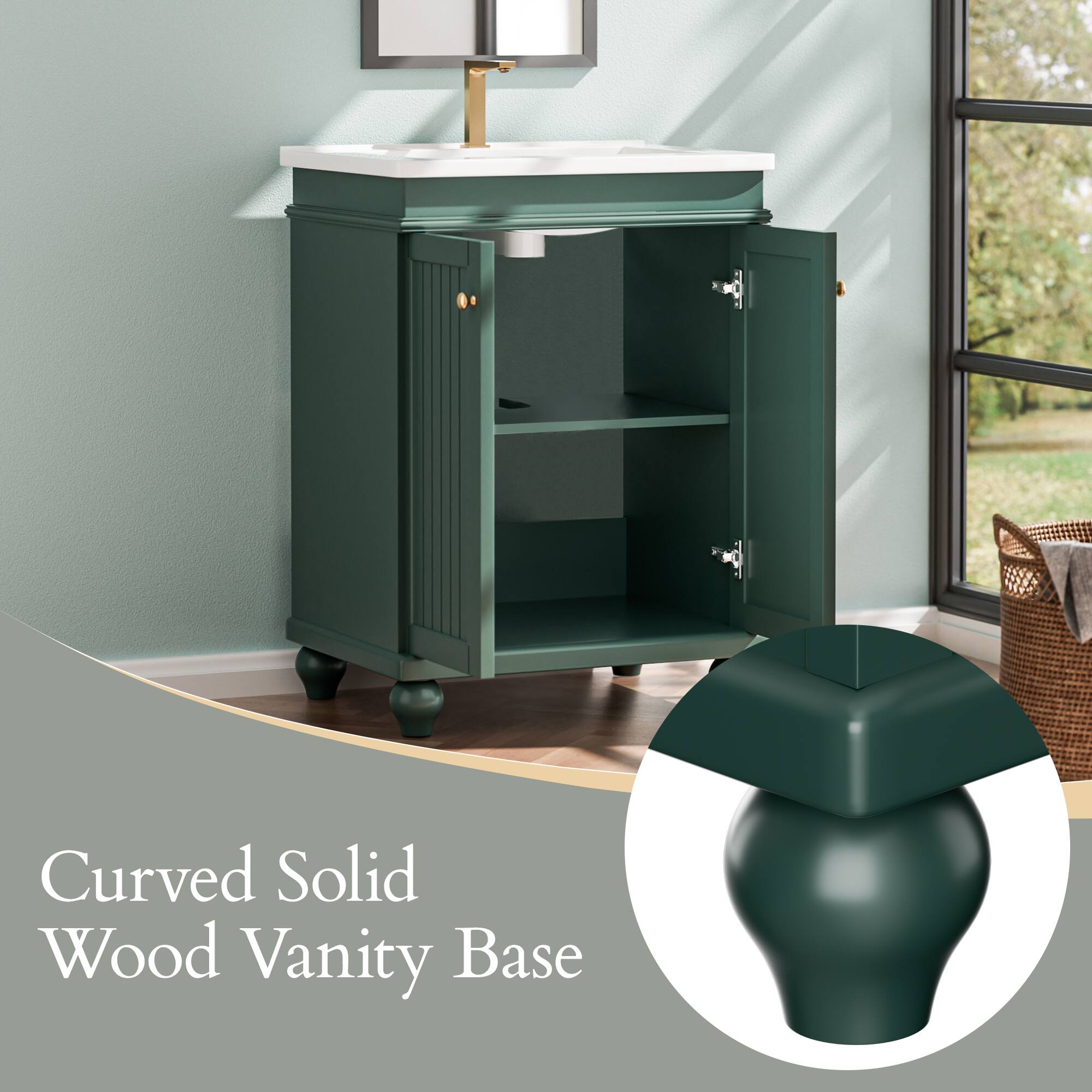 Curved Solid Wood Vanity Base