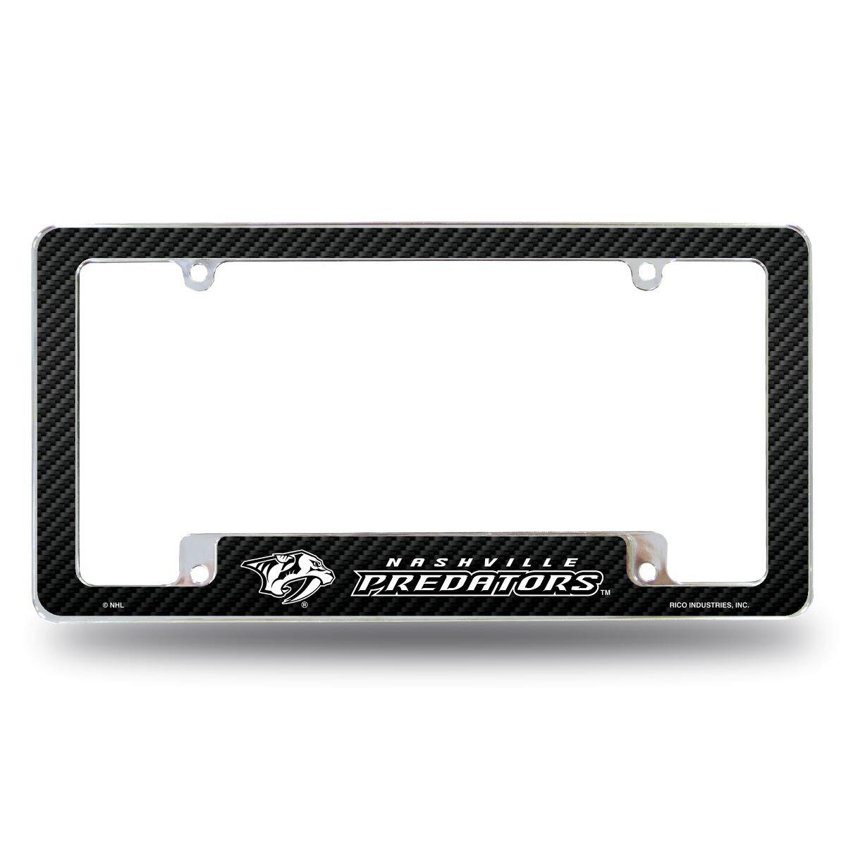 Nashville Predators NHL Chrome Metal License Plate Frame with Carbon Fiber Design