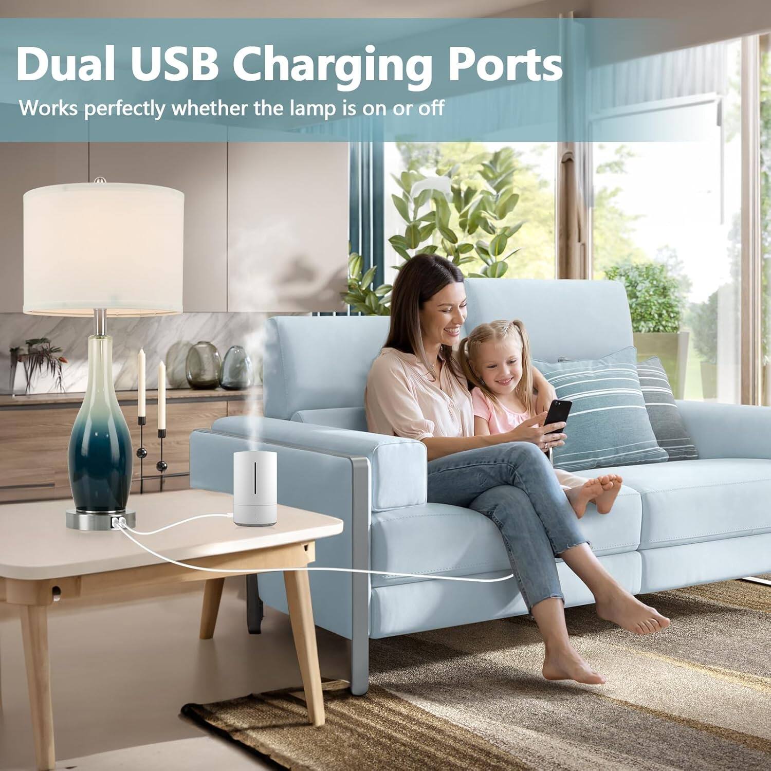 Dual USB Charging Ports
Works perfectly whether the lamp is on or off