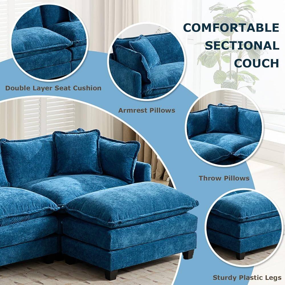 COMFORTABLE SECTIONAL COUCH

- Double Layer Seat Cushion
- Armrest Pillows
- Throw Pillows
- Sturdy Plastic Legs