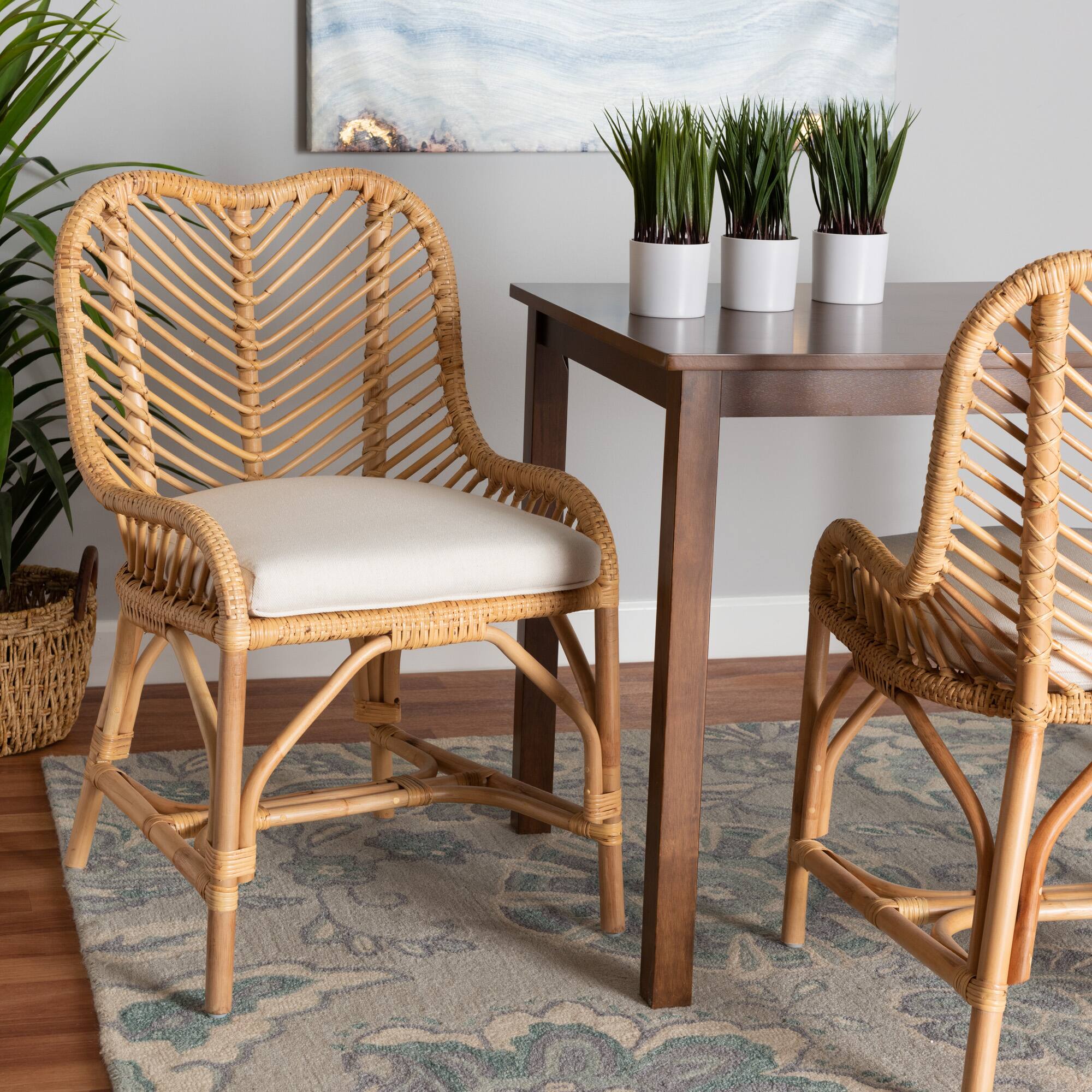 Alt View 4. bali & pari - Arween Modern Bohemian Rattan Dining Chair - White/Natural Brown.