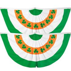 Front. G128 - 2-Pack Ireland Shamrock Pleated Fan Flags, 3 x 6 ft, Printed 150D Polyester. - green and orange.