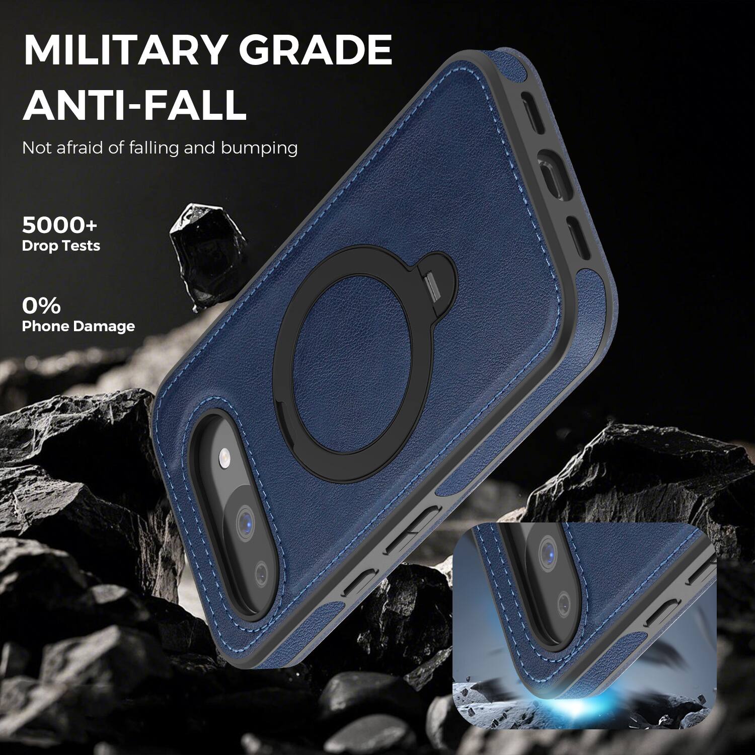 MILITARY GRADE ANTI-FALL  
Not afraid of falling and bumping  
5000+ Drop Tests  
0% Phone Damage