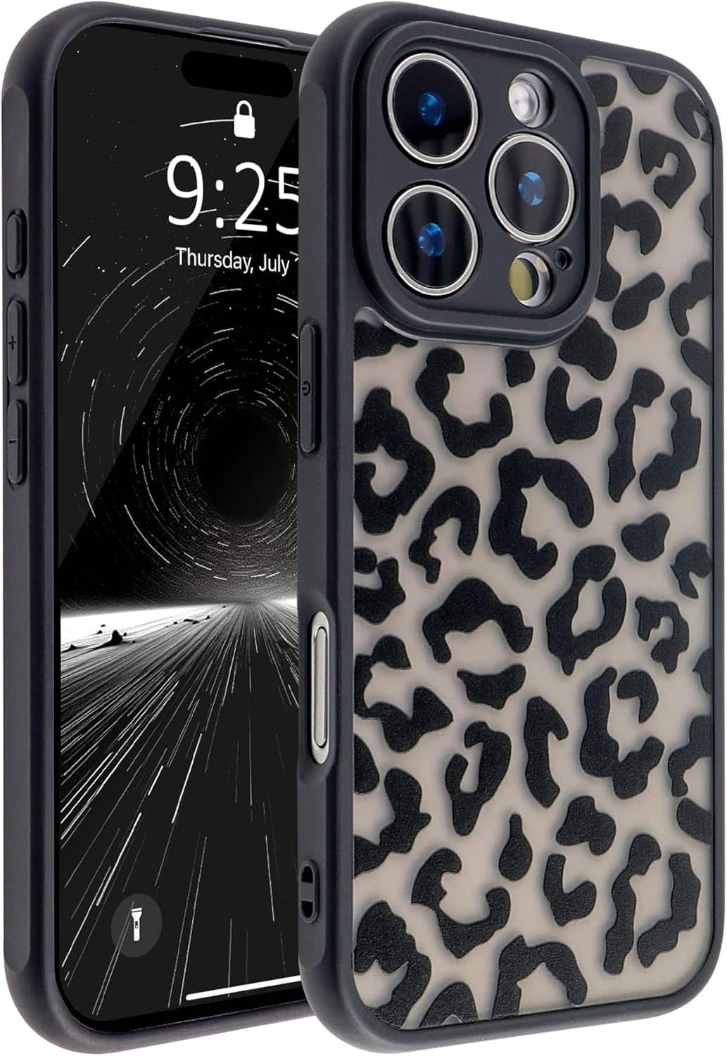 Dazzed Corner - Soft TPU Bumper Hard PC Back Slim Shockproof Protective Translucent Matte Case Cover for iPhone 16 Pro, 6.3inch - Leopard