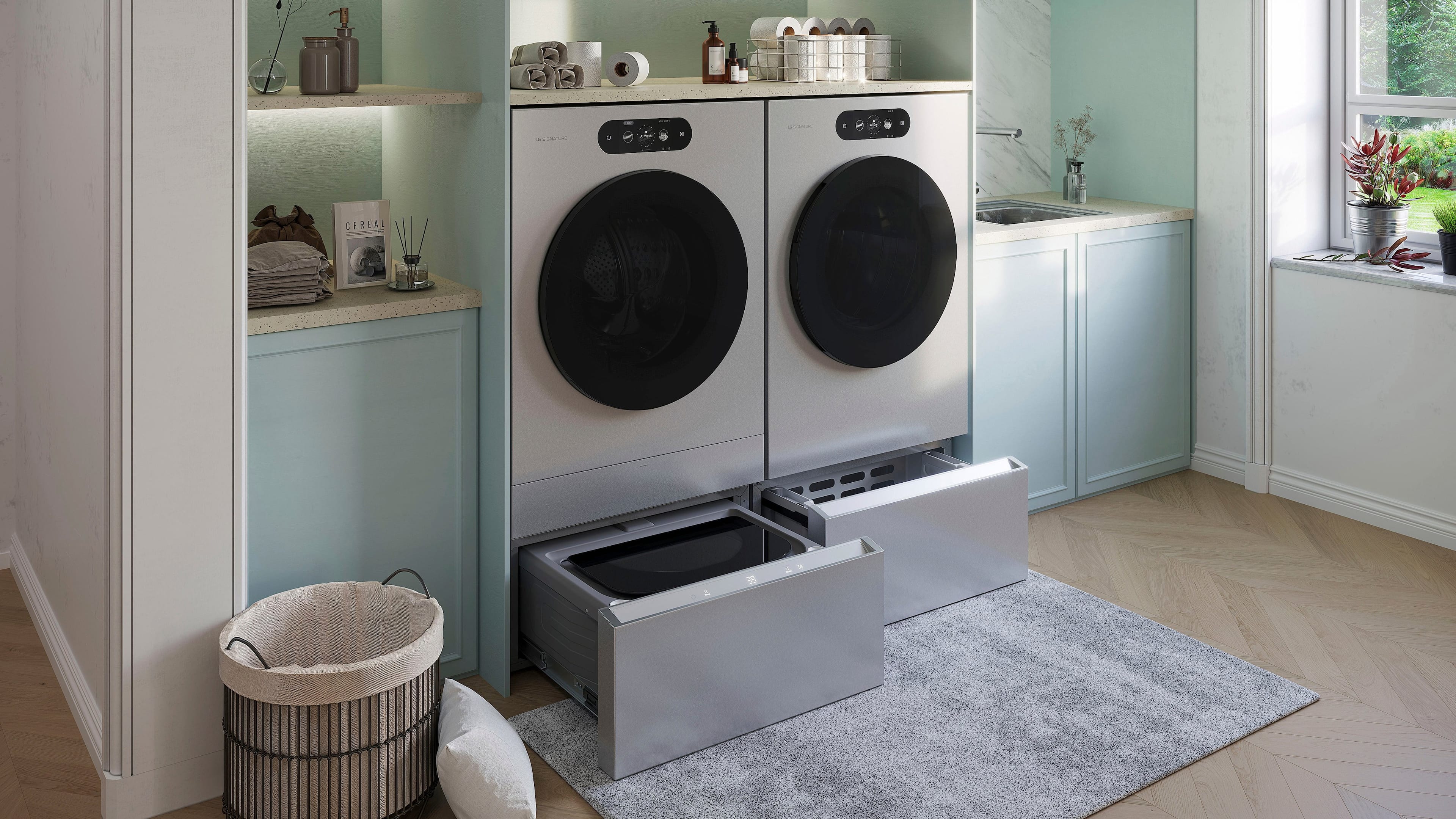 Alt View 18. LG - SIGNATURE SideKick 1.0 Cu Ft Top Load Pedestal Washer with Dual LED Display - Brushed Platinum Steele.