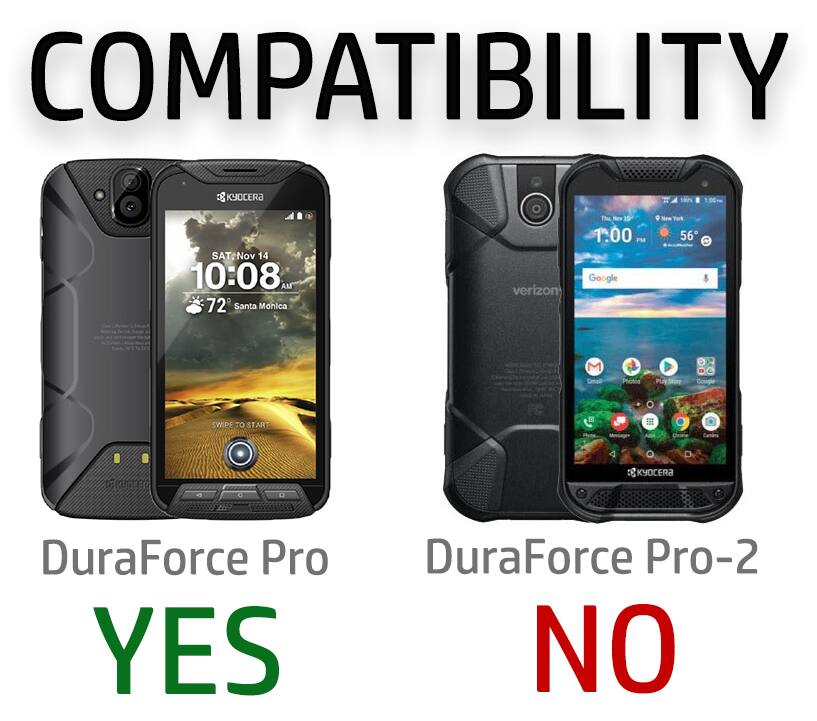 COMPATIBILITY

KYOCERA

SAT Nov 14 10:08 AM 72 Santa Monica

verizon

1:00 Fiber Google

56

SWIPE TO START

KYOCERA

DuraForce Pro YES

DuraForce Pro-2 NO