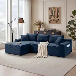 Boyel Living - 106.3-Inch Corduroy Modular L-Shaped Cloud Sectional Sofa with Chaise - Blue