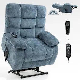 LUCKY ONE - Dual Motor Chenille Lift Recliner Chiar with Massage & Heat - Light Blue