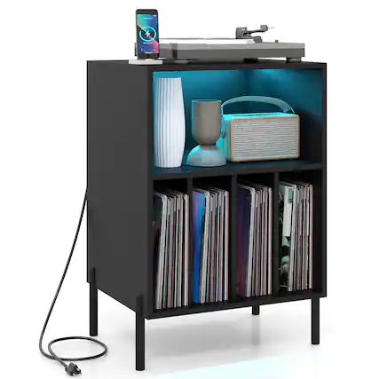 Front. Costway - Costway Record Player Stand Turntable Stand with Vinyl Storage Holder & Shelf Table - Black.