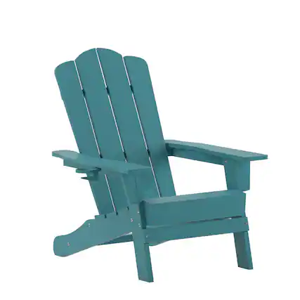 Front. Emma + Oliver - Tiverton Adirondack Chair with Cup Holder, Weather Resistant HDPE Adirondack Chair - Blue.