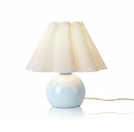 Front. FINEAK - Light Blue Small Scalloped Bedside Lamp - Compact for Small Spaces - Blue.
